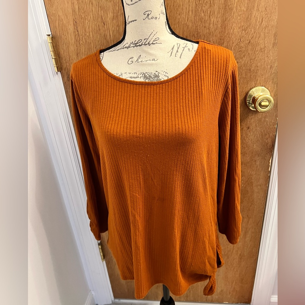 AB Studio Ruched Sleeve Side-Knot Top
